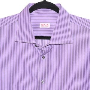 Isaia Napoli Size 18 Purple White Stripped Shirt